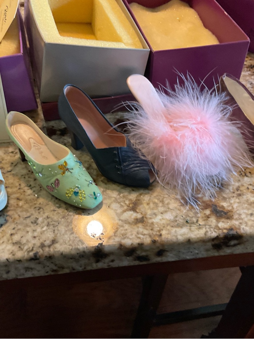 Just The Right Shoe Pink Feather Pom Slide Mule